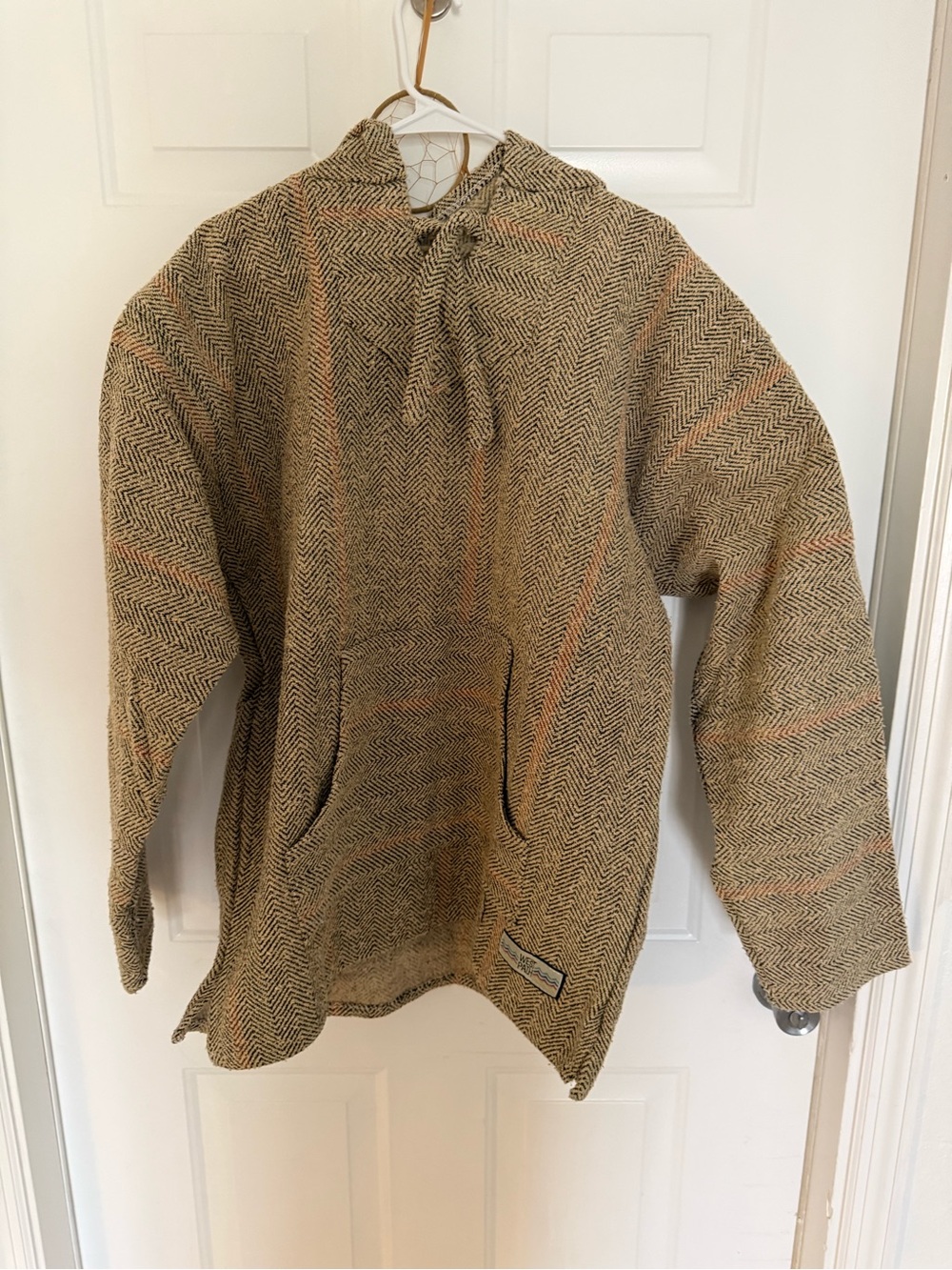 NWOT West Path Hooded Baja Sweater in Tan and Brown with Subtle Orange Stripes
